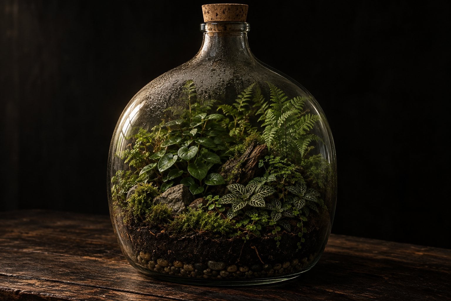 Un terrario chiuso piantumato