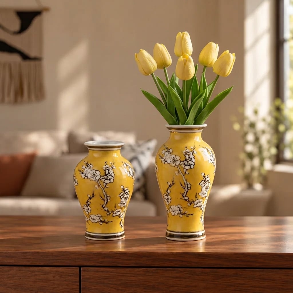 Mingus — dúo de jarrones de diseño de porcelana amarilla