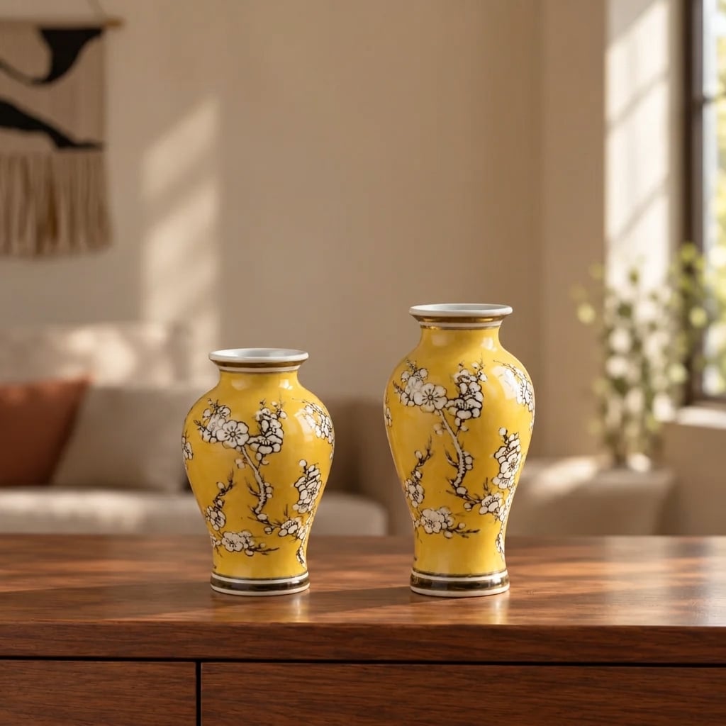 Mingus — dúo de jarrones de diseño de porcelana amarilla
