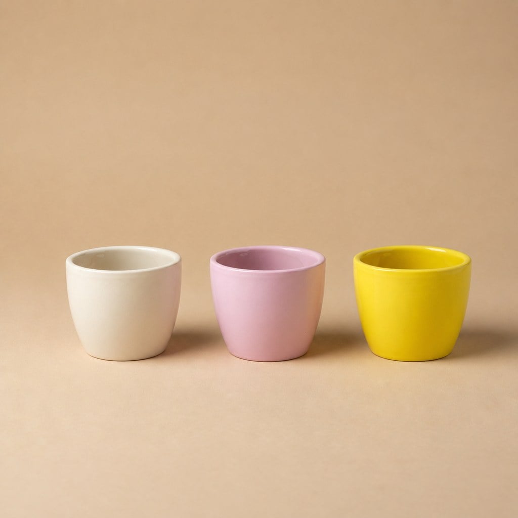 Trío de macetas pequeñas de diseño de cerámica — Ø 6 cm