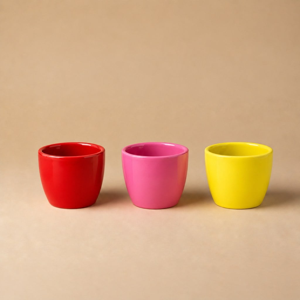 Trío de macetas pequeñas de diseño de cerámica — Ø 6 cm