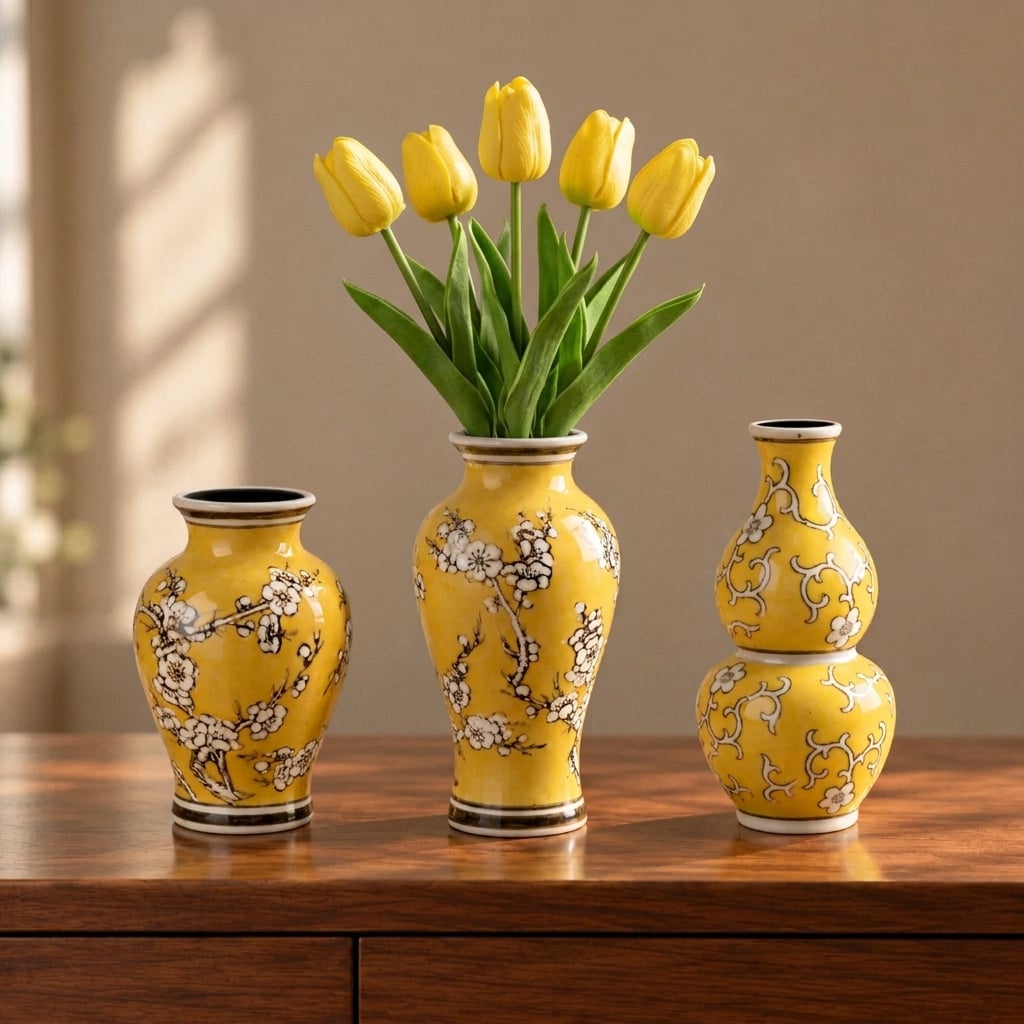 Mingus — trío de jarrones de diseño de porcelana amarilla
