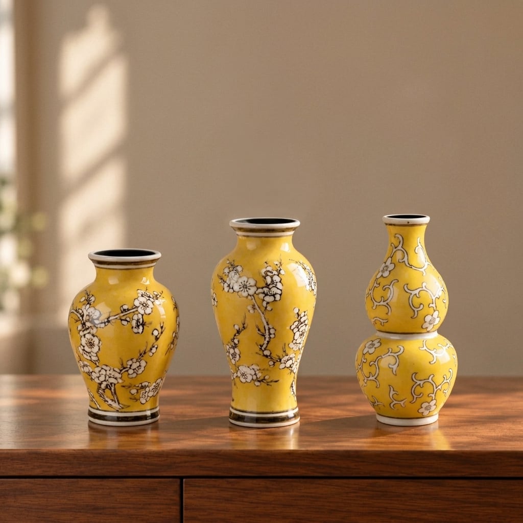Mingus — trío de jarrones de diseño de porcelana amarilla