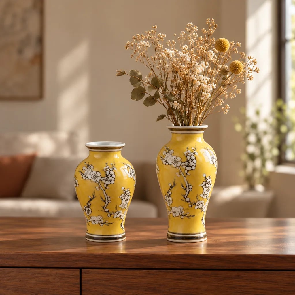 Mingus — dúo de jarrones de diseño de porcelana amarilla