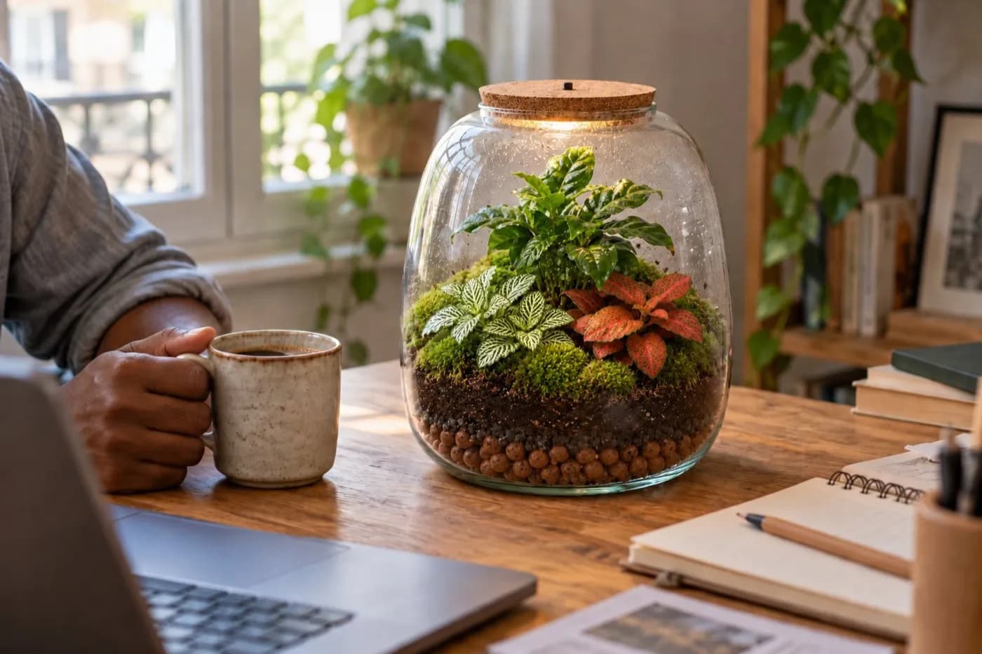Le kit Café tropical posé sur une table, dans un salon